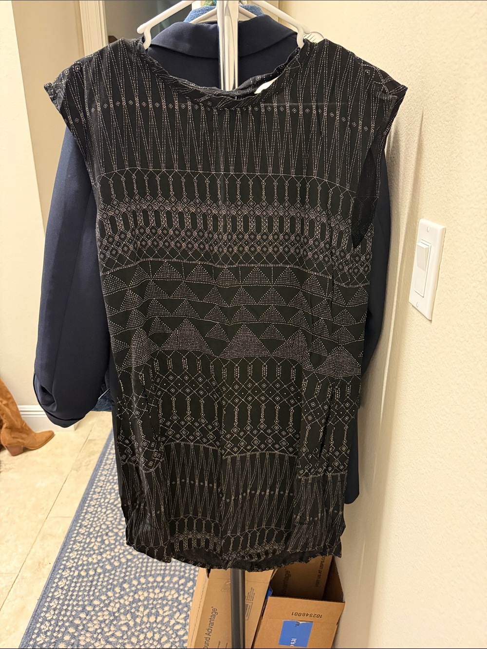 H&M Black Dress with Tan Geometric Print